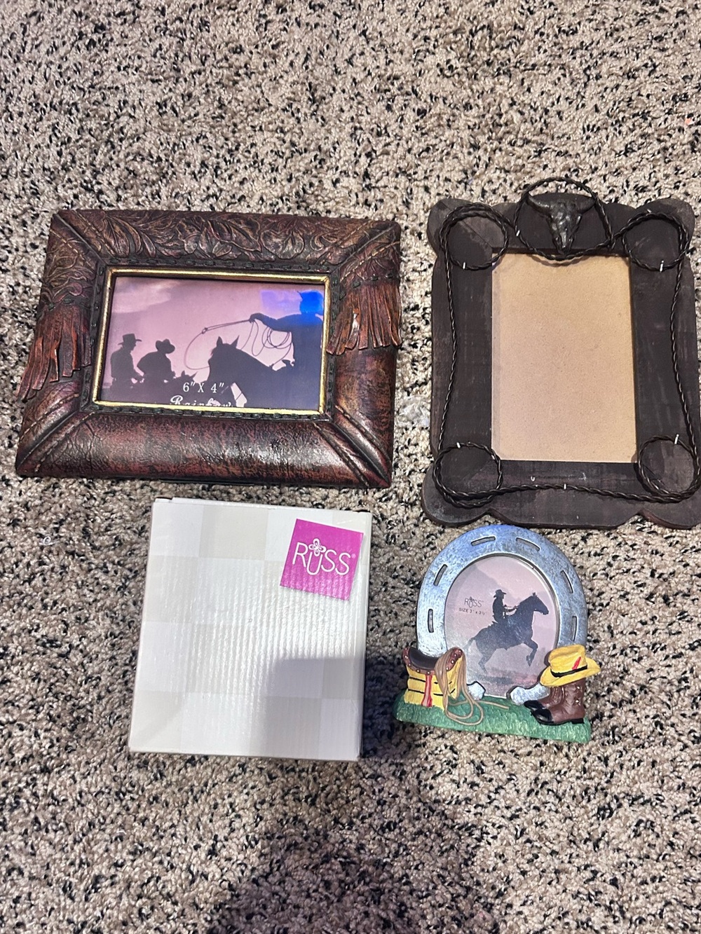 3 Rustic Western Decor photo frame set  cowboy
